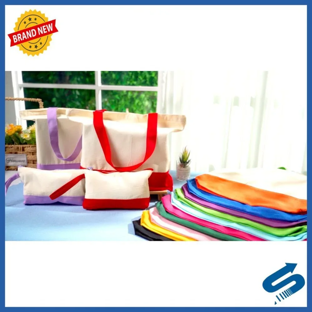 Reusable Canvas Tote Bags Bulk Set with Zipper Cosmetic Pouches Eco-Friendly